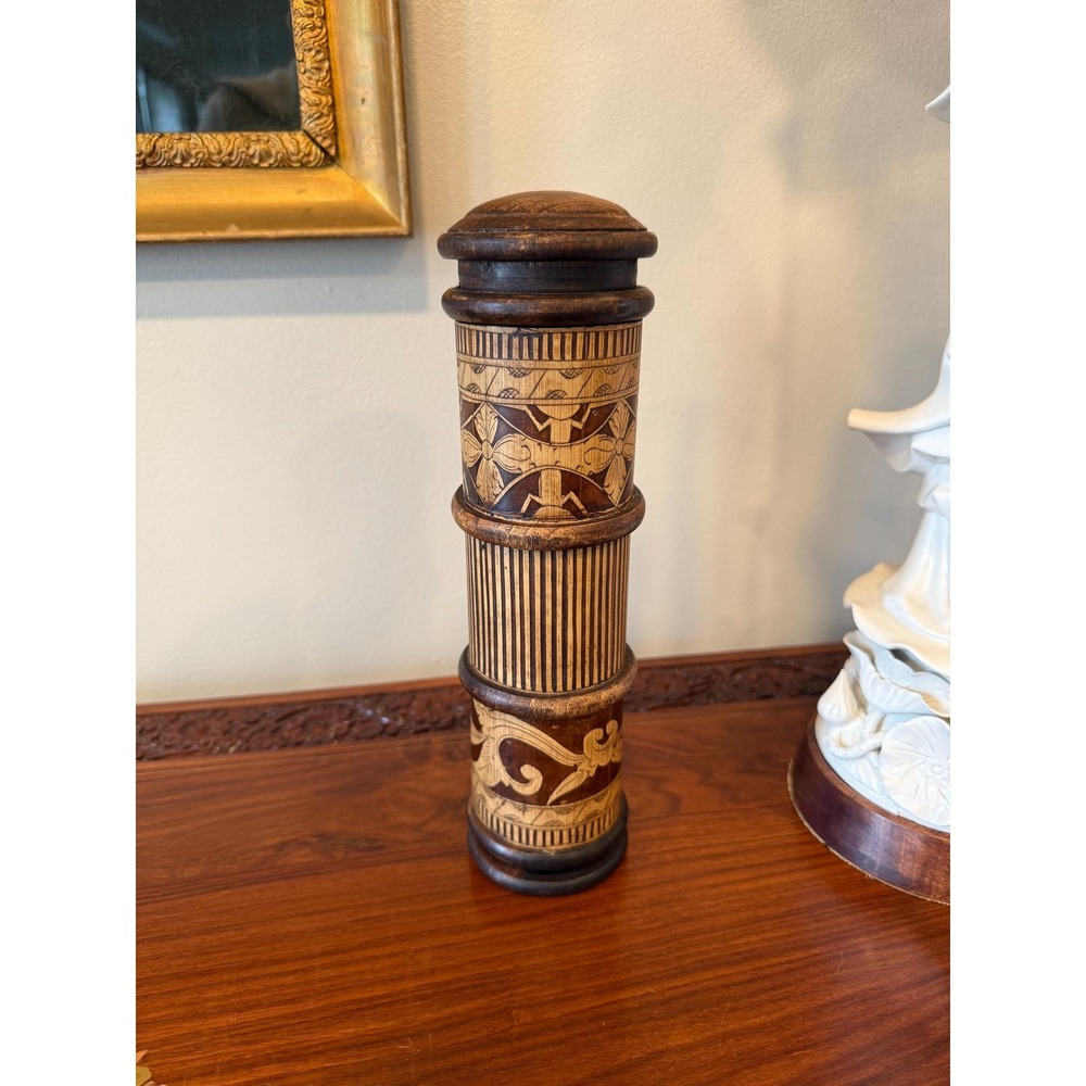 Vintage Lombok Bamboo Lidded Container, Hand Made in Indonesia, 10" - Picture 3 of 13